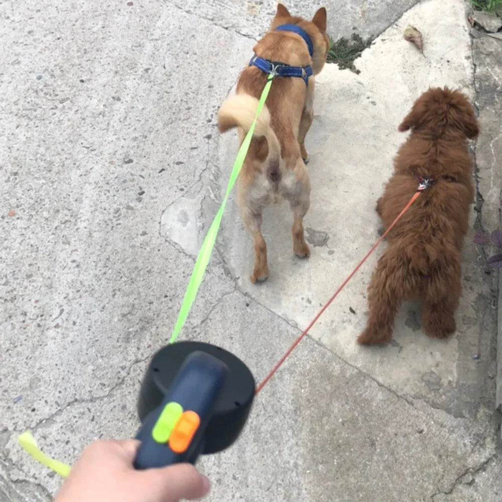 Dual Pet Retractable Leash Rope with LED Light for Small Dogs,Double Puppy, Adjustable Traction Belt, Walking and Running Suppli